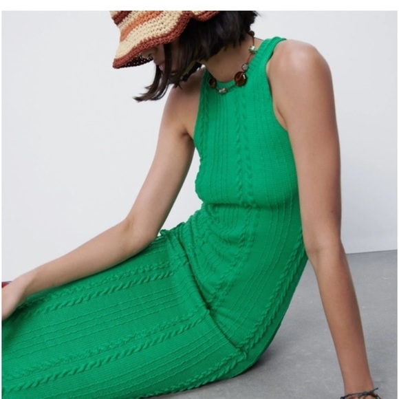 Zara Women’s Green Long Sleeveless Cable Knit Dress SZ M! - Picture 11 of 12